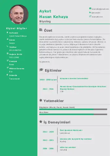 Biyolog CV Örnekleri cv indir